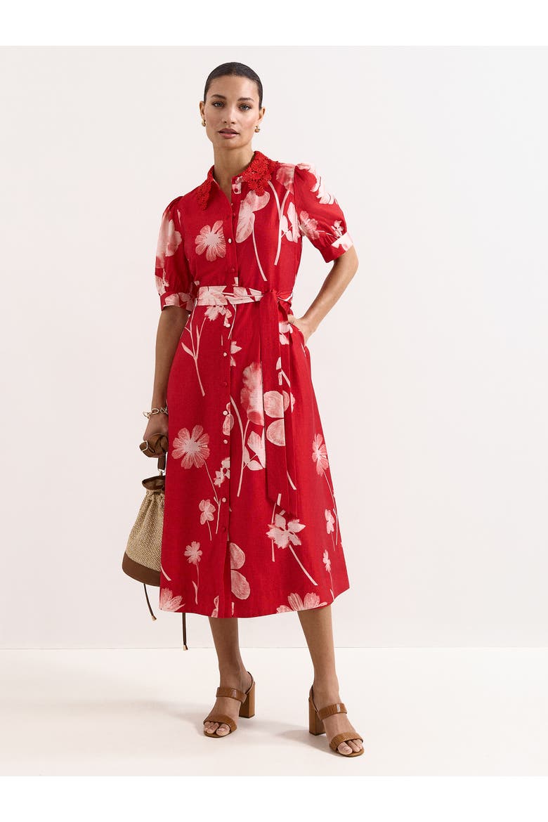 Delphine Midi Red Dress, Self-Tie Waist, Main, color, Red