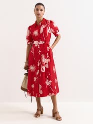 Phase Eight Delphine Midi Red Dress, Self-Tie Waist