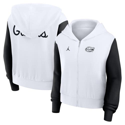 Jordan Brand White Florida Gators Cropped Athletic Prep Color Block Script Full-zip Hoodie