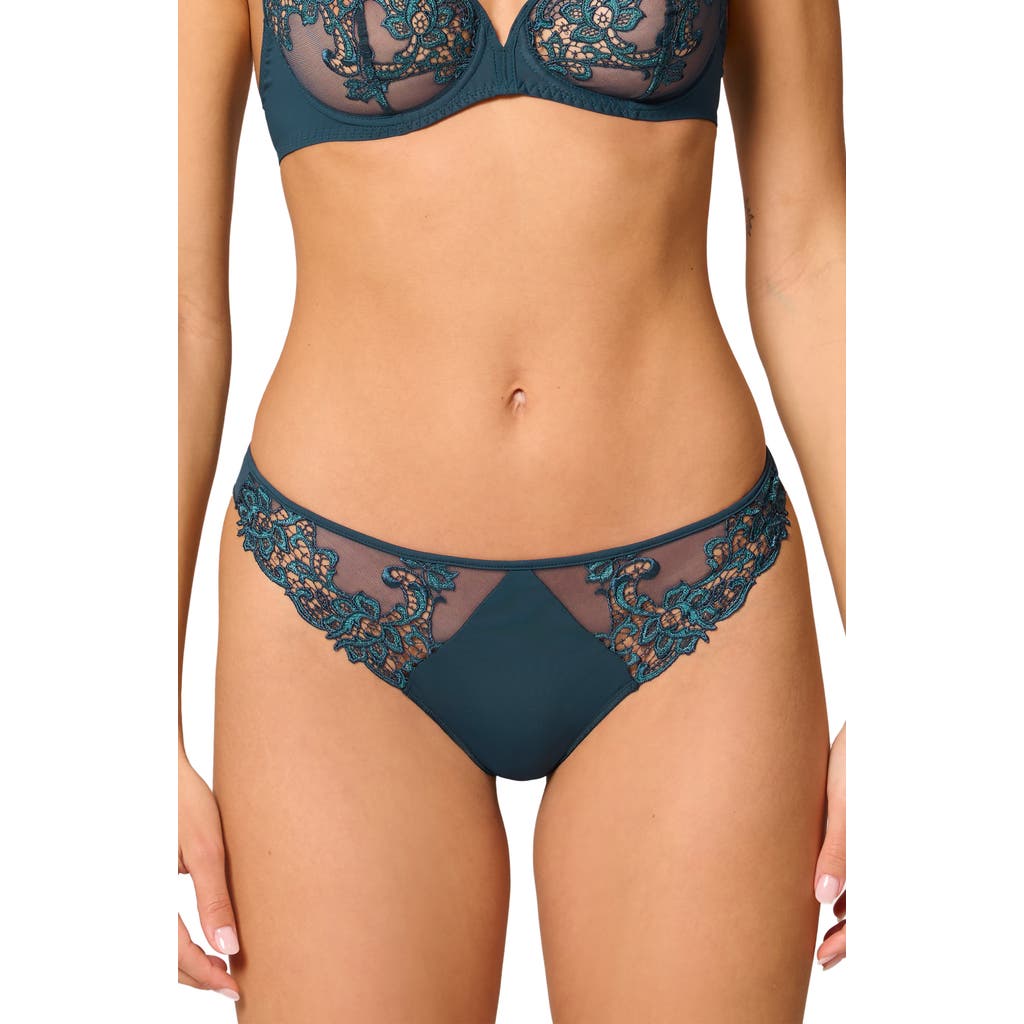 Simone Perele Saga Lace Trim Thong In Blue
