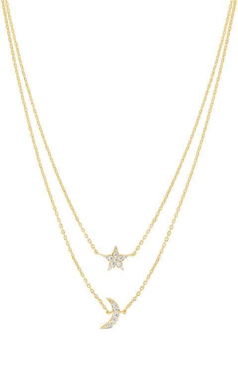 Cubic Zirconia Crescent & Star Layered Necklace