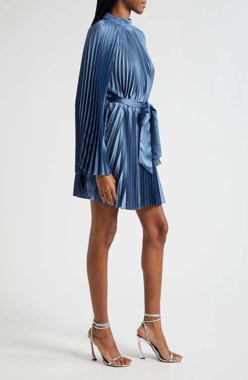 Milly Nandi Long Sleeve Pleated Satin Minidress In Gray