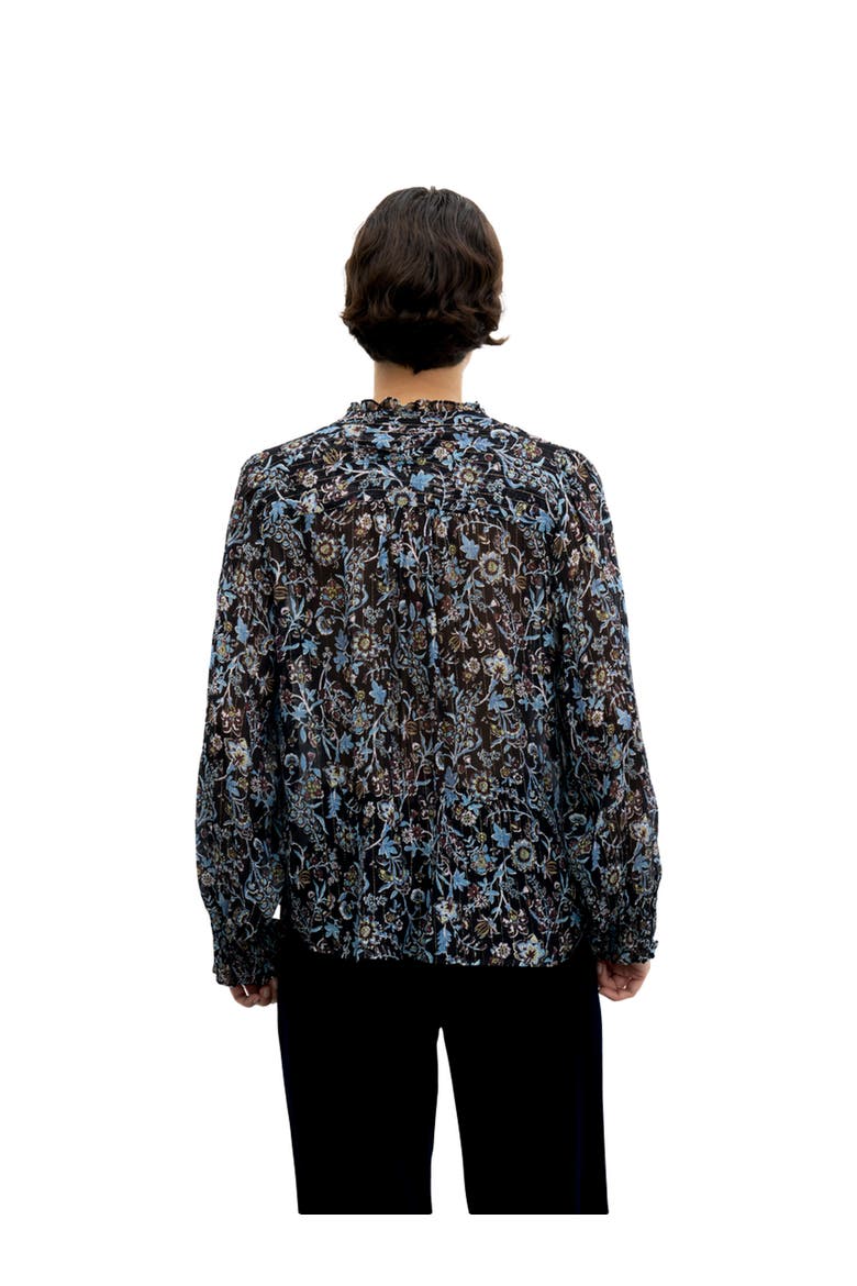 Silk Blend Floral V-neck Blouse, Alternate, color, Black