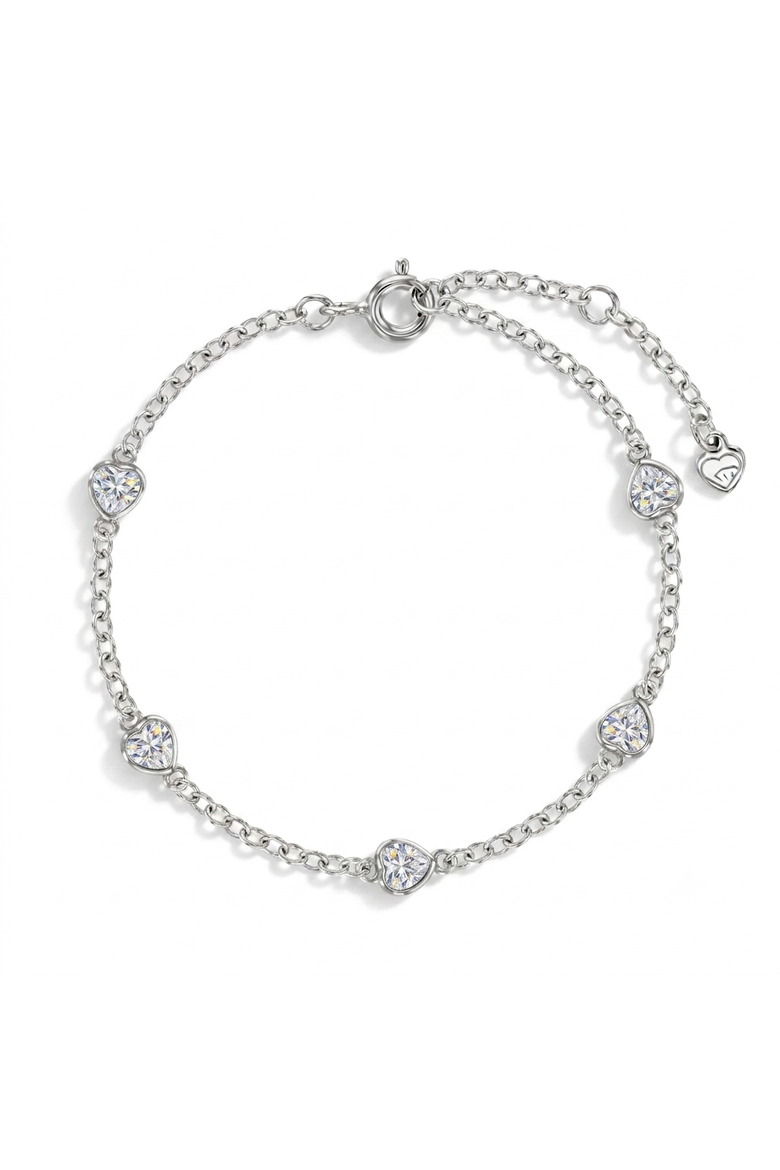 CZ Heart Station Girls Bracelet, Main, color, Silver