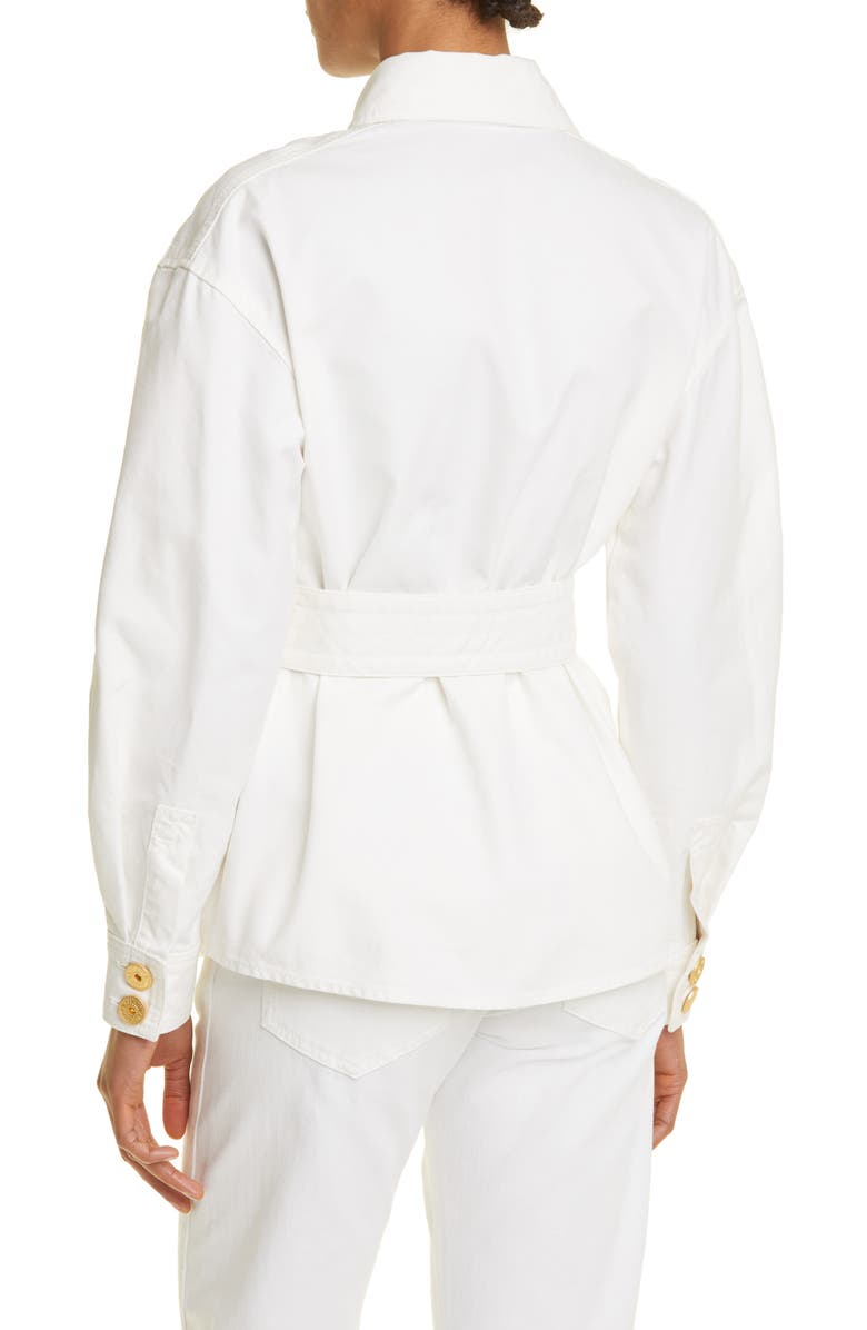 Balmain Belted Cotton Denim Shirt Jacket, Alternate, color,