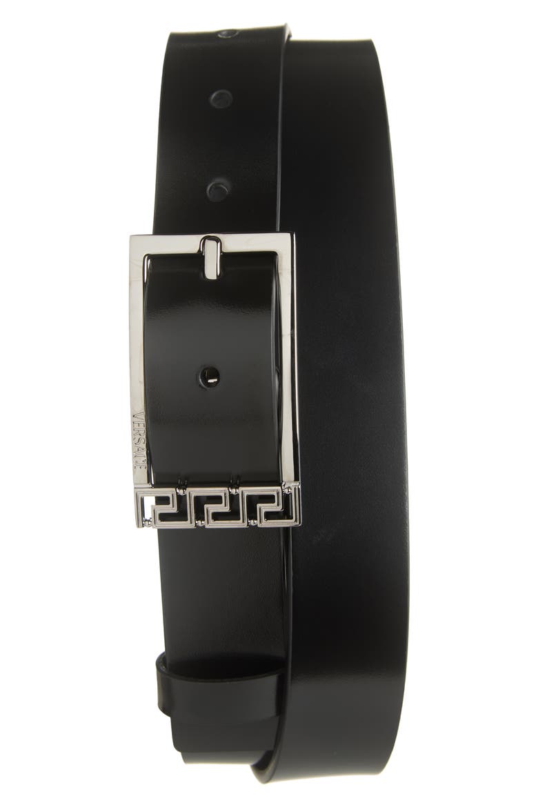 Greca Leather Belt, Main, color, BLACK-VERSACE GOLD