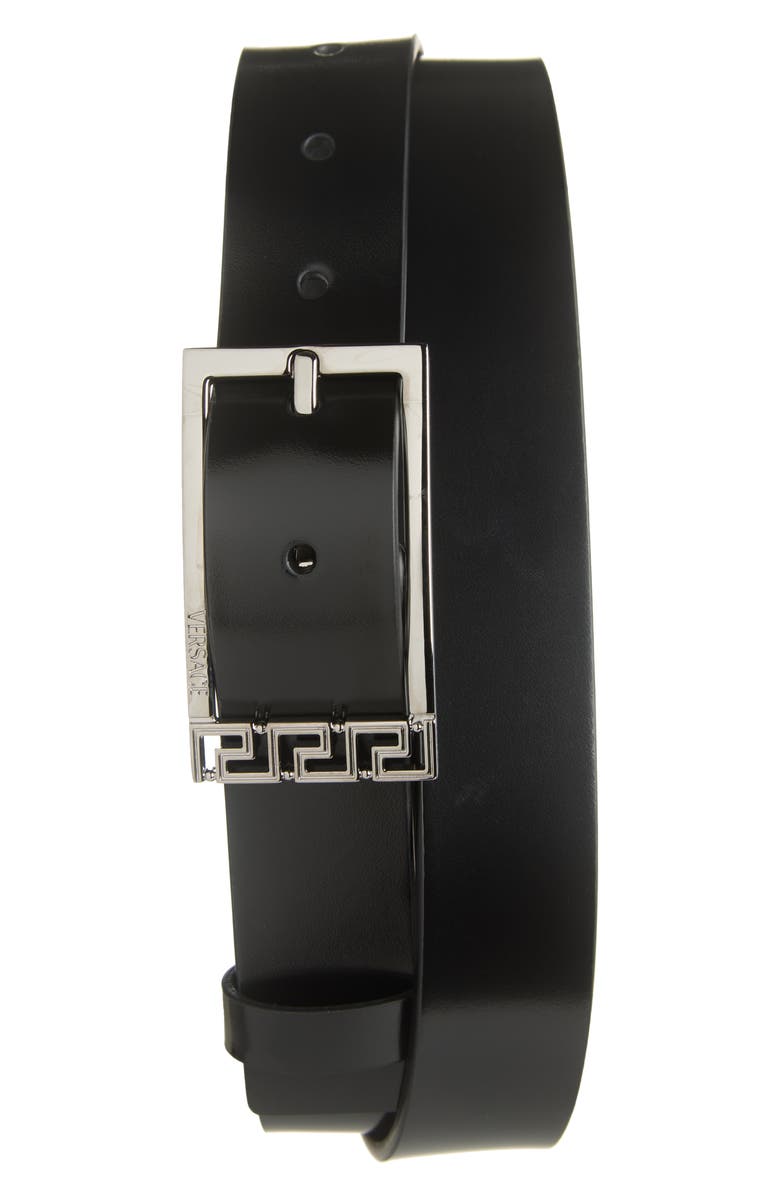 Versace Greca Leather Belt, Main, color, Black-Versace Gold