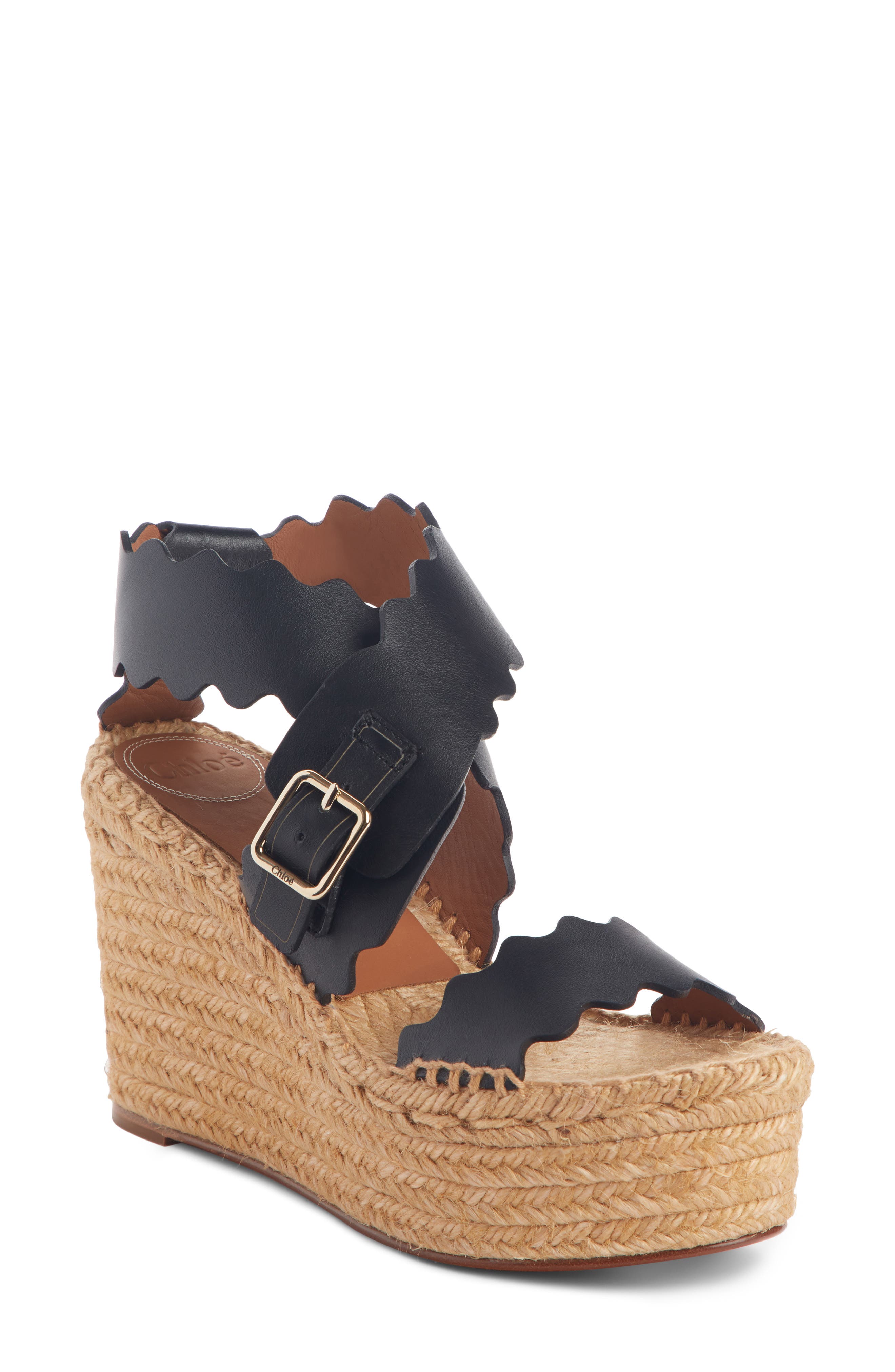 Chloé Lauren Scalloped Wedge Platform Sandal, Main, color, 