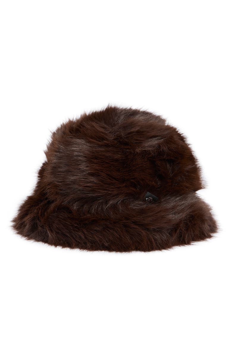 Nanette Lepore Faux Fur Bucket Hat, Main, color, Dark Brown