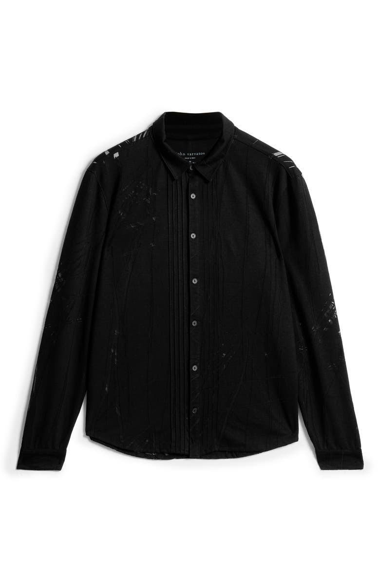John Varvatos Phoenix Pleat Front Button-Up Shirt, Alternate, color, Black