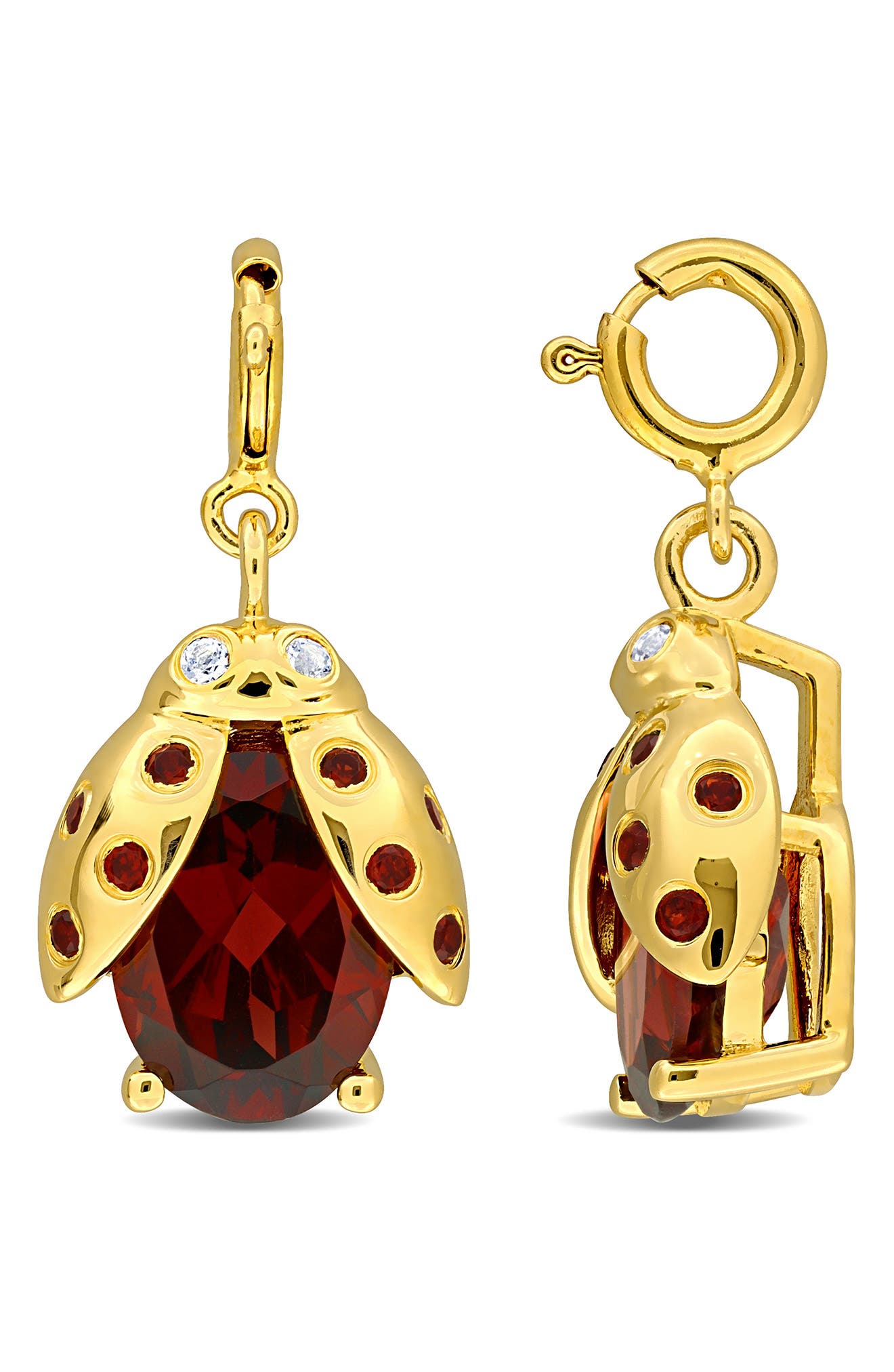 DELMAR Garnet & White Topaz Ladbug Charm
