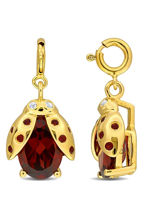 Garnet & White Topaz Ladbug Charm