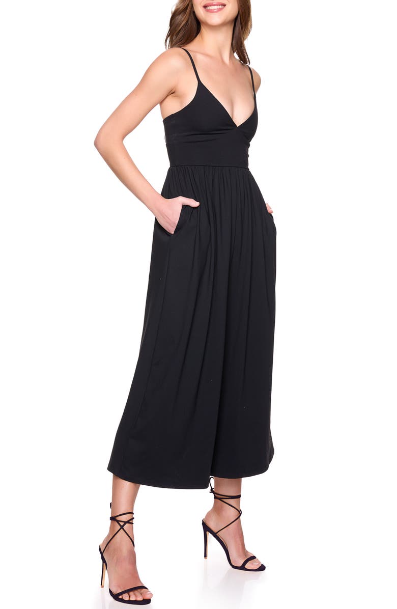 Susana Monaco Slip Top Cropped Wide Leg Jumpsuit, Alternate, color, Black