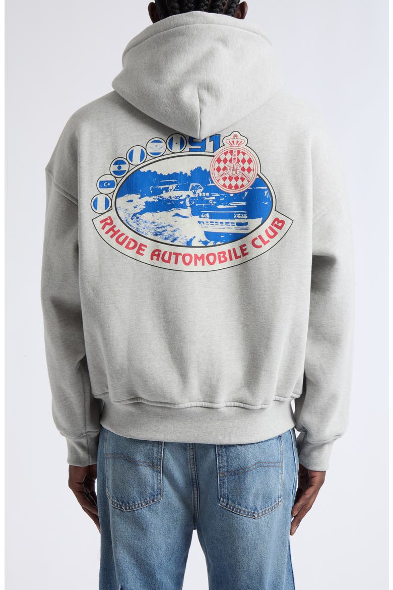 Automobile Club Zip Cotton Blend Fleece Hoodie, Alternate, color, HEATHER GREY/ RED/ WHITE/ BLUE