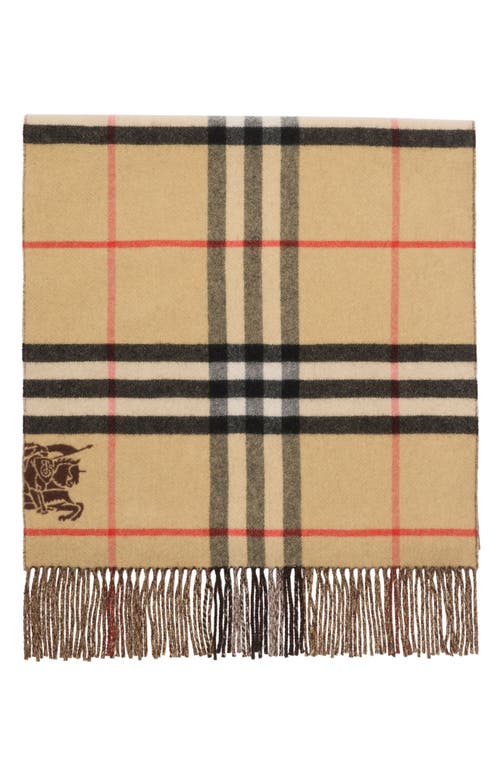 Burberry Wide Reversible Check Cashmere Scarf In Brown