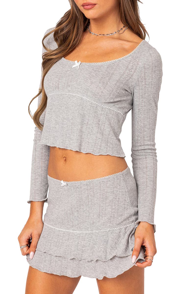 EDIKTED Fig Pointelle Crop Top, Alternate, color, 