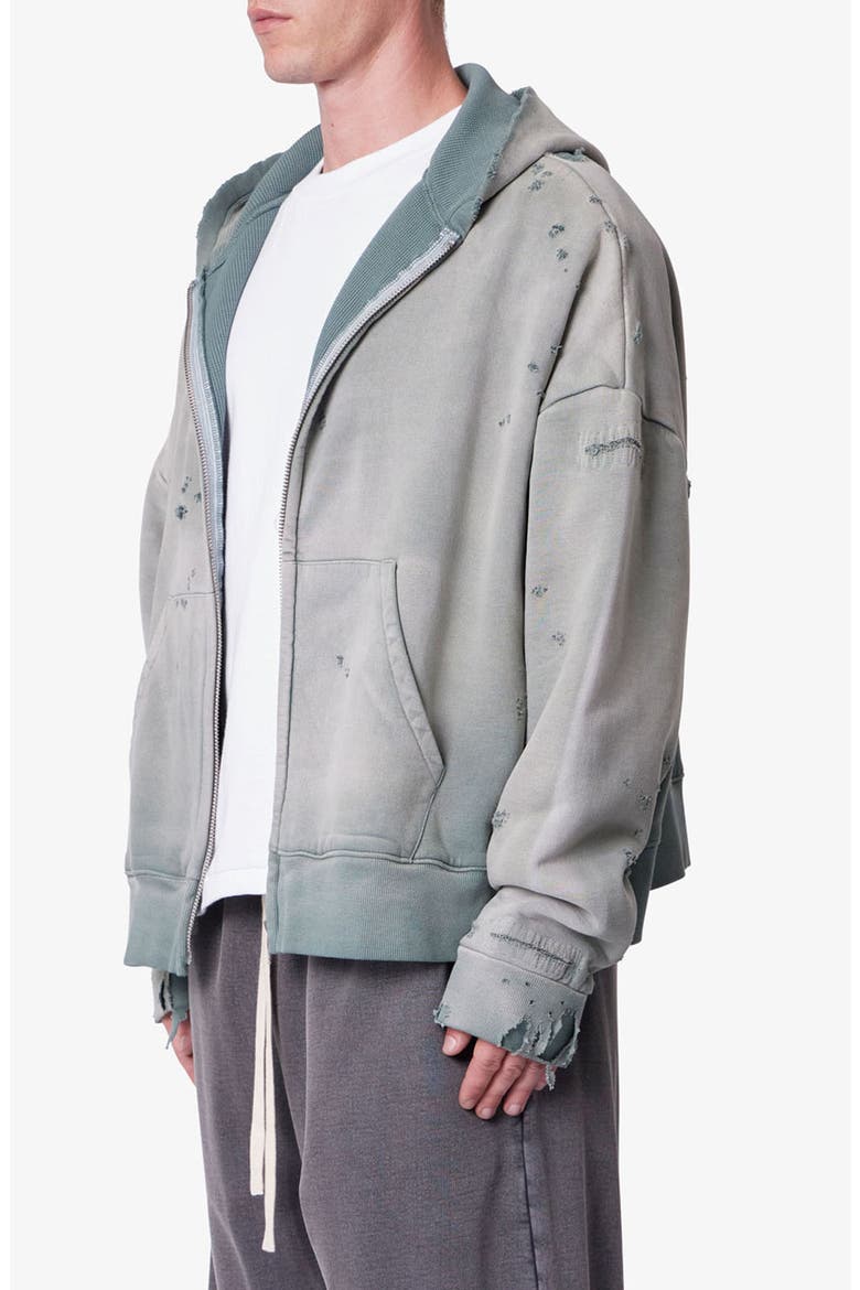 Distressed Thermal Lined Zip Hoodie, Alternate, color, GREEN