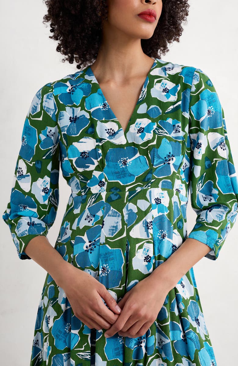 Seasalt Cornwall Etta Floral Pleated Midi Dress, Alternate, color, Paper Hellebores Forest Green