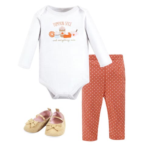 Girl's Long-Sleeve Bodysuit, Pants, and Footwear Outfit