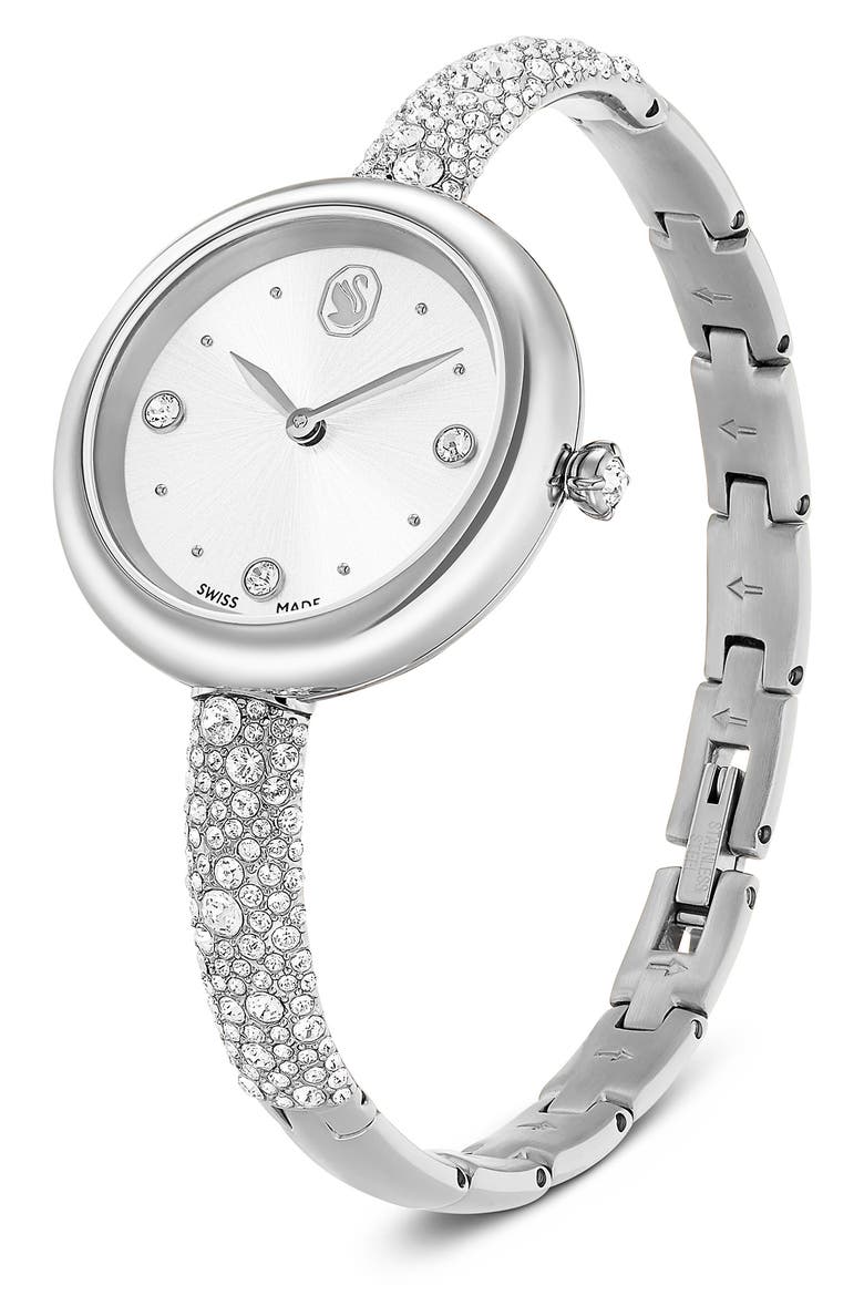 Sublima Crystal Pavé Bangle Bracelet Watch, 28mm, Alternate, color, SILVER