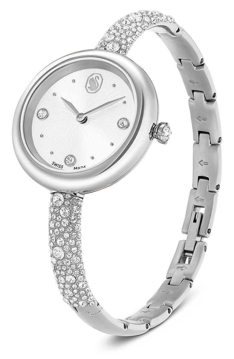 Swarovski Sublima Crystal Pavé Bangle Bracelet Watch, 28mm, Alternate, color, Silver