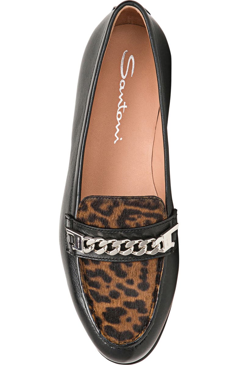 Santoni Women's Leather and Calf Hair Andrea Loafer, Alternate, color, Black