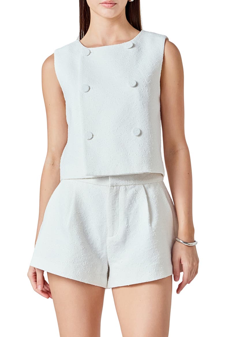 Double Breasted Crop Top, Main, color, WHITE