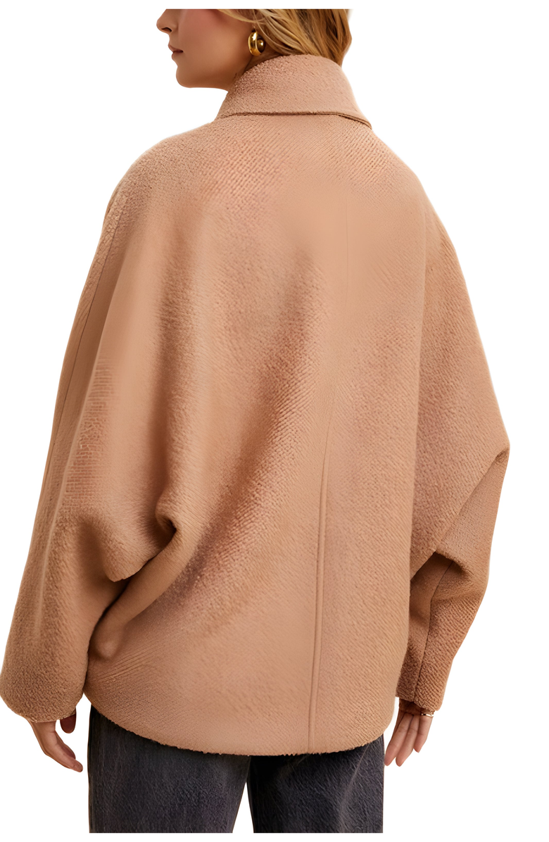 Knit and Lounge Cropped Wool-Blend Coat With Oversized Lapels And Drop Shoulders, Alternate, color, Camel