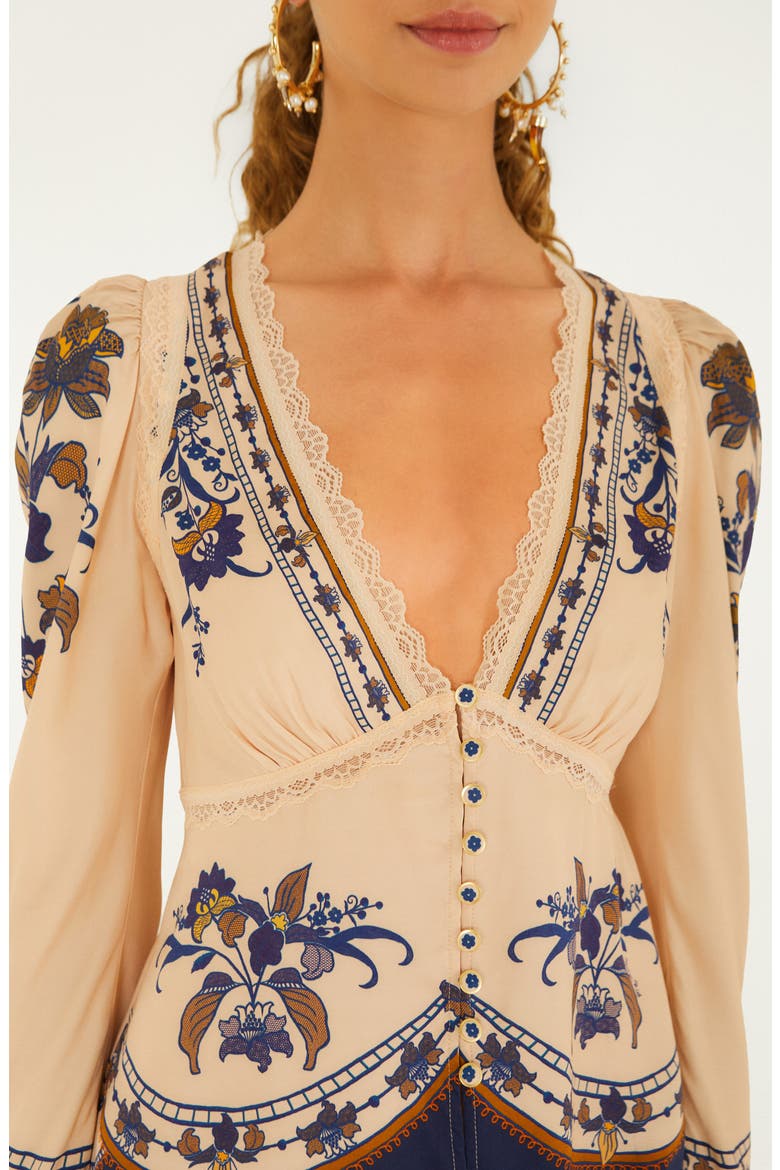 Liz Lace Trim Print Top, Alternate, color, BEIGE