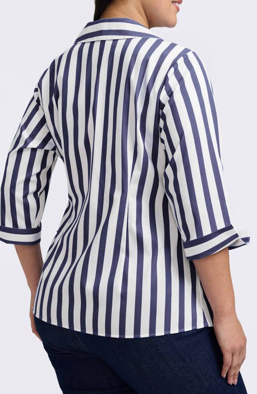 Foxcroft Salina Stripe Cotton Blend Wrap Shirt