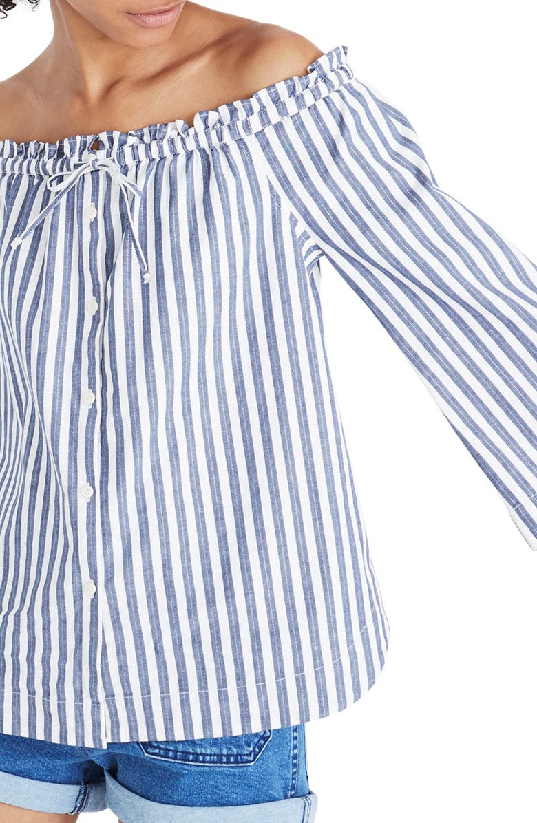 Madewell Shimmer Stripe Off the Shoulder Top, Main, color,