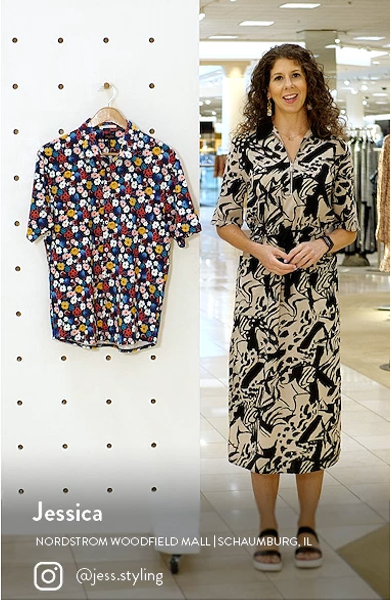 Flex Pro Slim Fit Print Short Sleeve Button-Up Shirt, sales video thumbnail