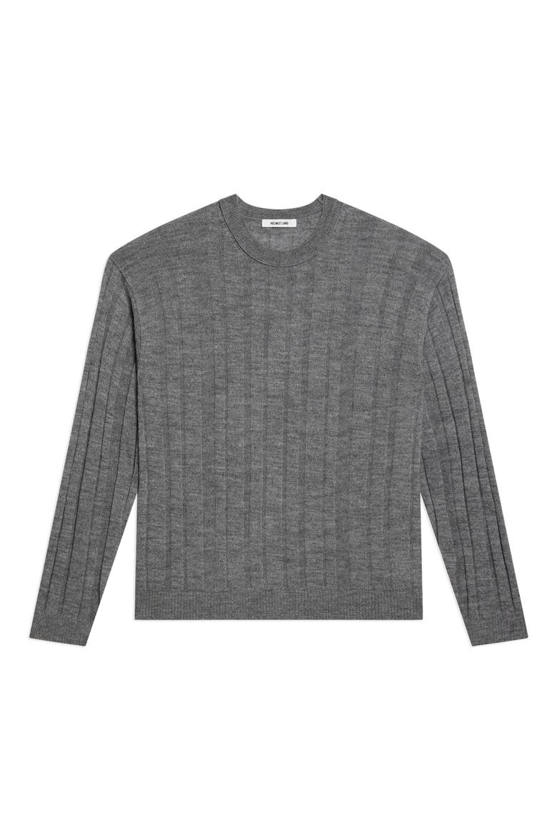 Sheer Ribbed Merino Wool Crewneck Sweater, Alternate, color, DARK GREY