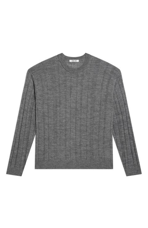 Sheer Ribbed Merino Wool Crewneck Sweater