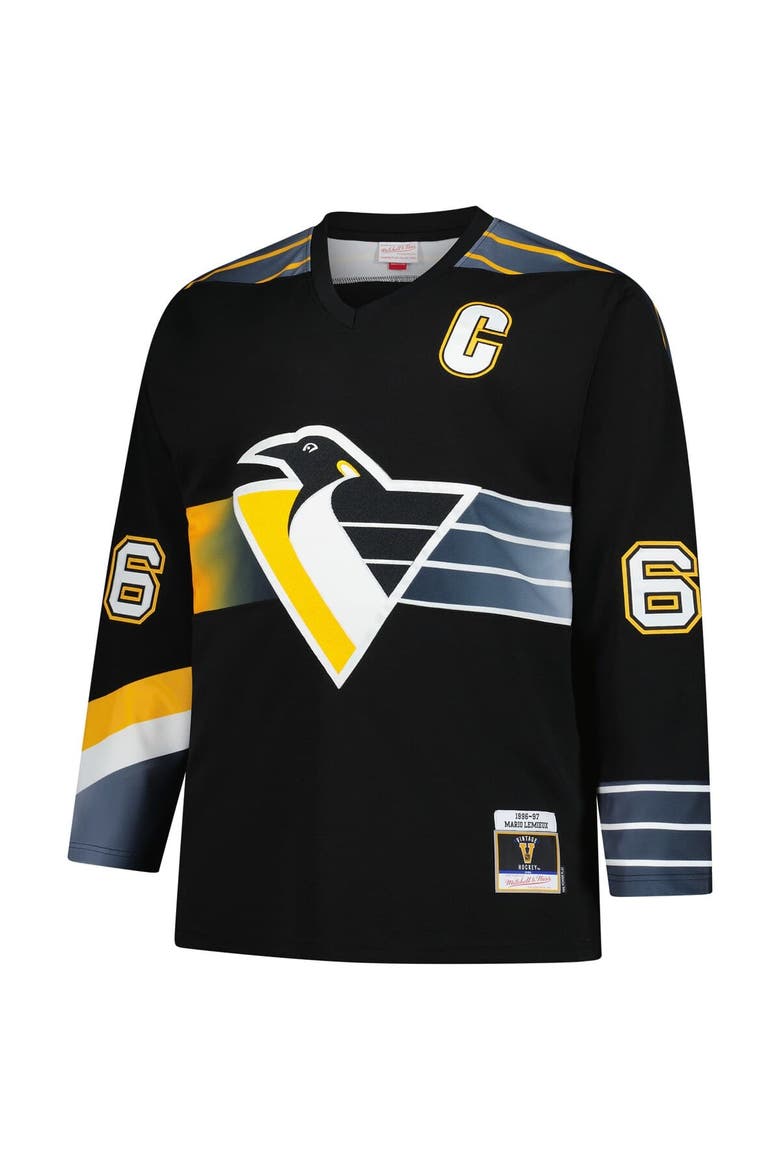 Men's Mitchell & Ness Mario Lemieux Black Pittsburgh Penguins 1996/97 Blue Line 2.0 Jersey, Alternate, color, Black