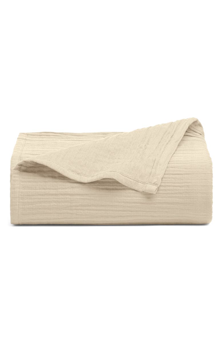Crane Air Dune Crinkled Cotton Gauze Flat Sheet, Main, color, Sandstone