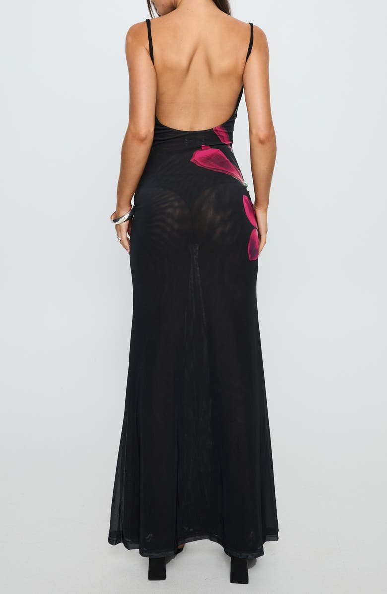 Princess Polly Fiadora Open Back Semisheer Mesh Maxi Dress, Alternate, color, Black Floral