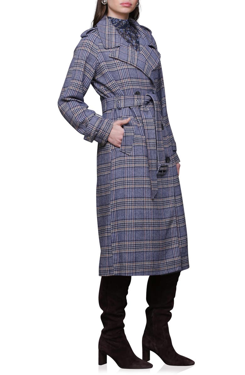 Avec Les Filles Plaid Herringbone Double Breasted Trench Coat, Alternate, color, Blue Brown Plaid