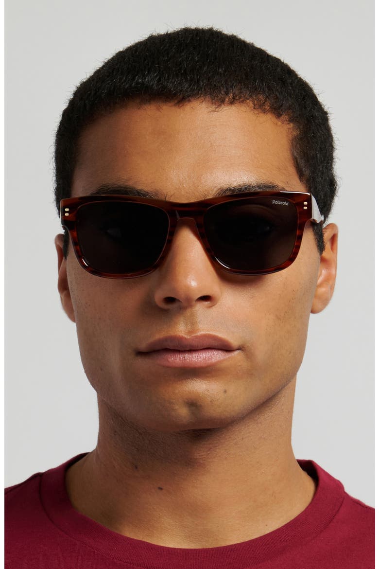 55mm Polarized Square Sunglasses, Alternate, color, HAVANA ORANGE/ GREY PZ