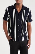 FOR THE REPUBLIC Stripe Short Sleeve Button-Up Shirt