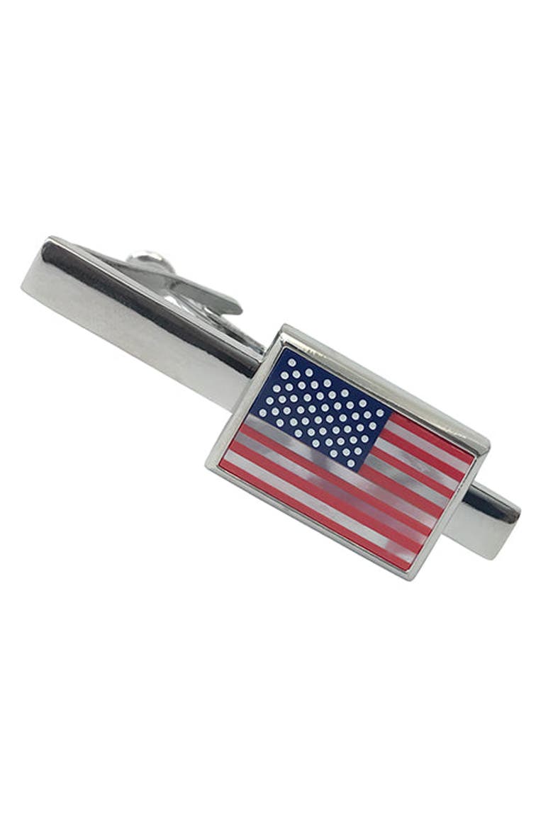 American Flag Mother of Pearl Tie Bar, Alternate, color, Red, Blue, White