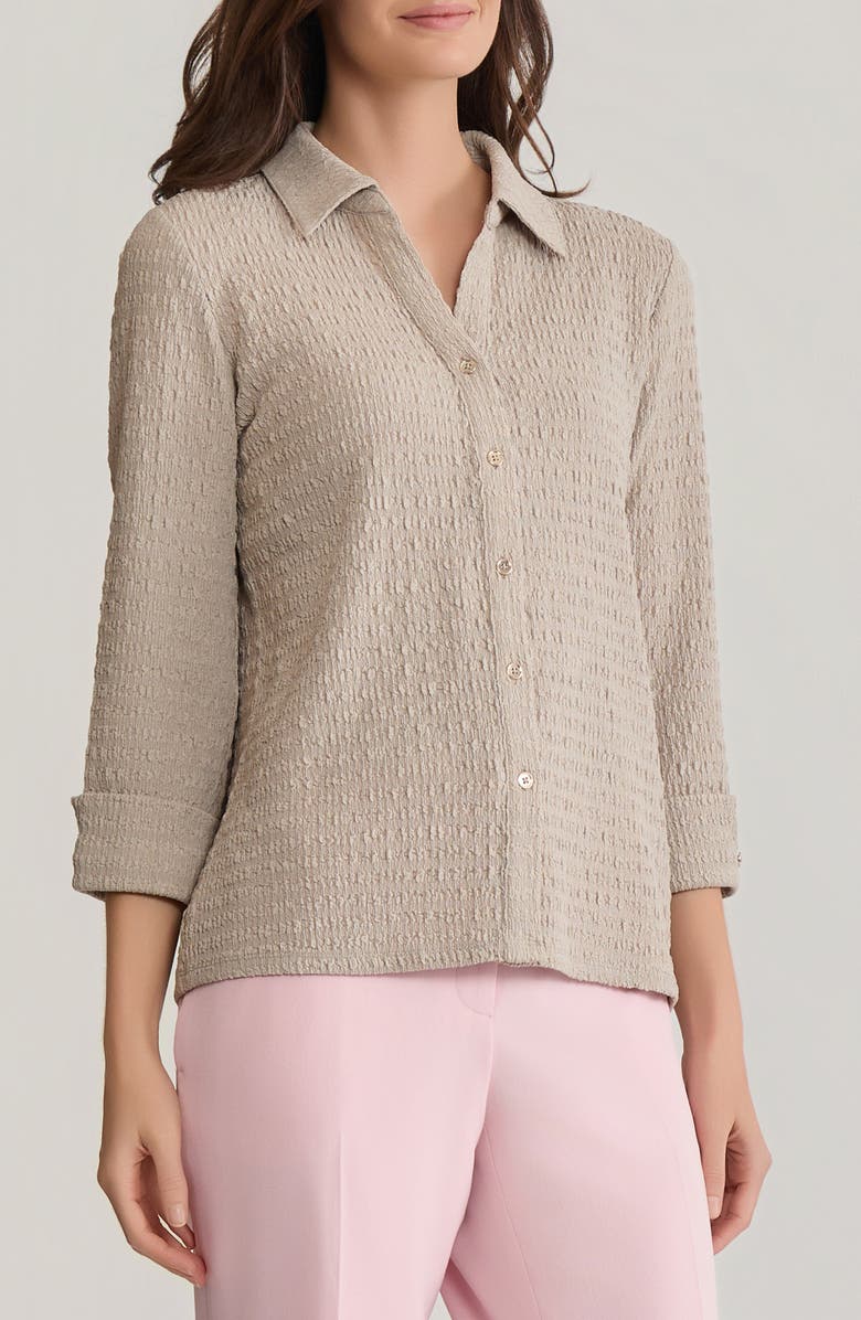 KASPER Ridge Knit Button-Up Shirt, Alternate, color, Summer Straw