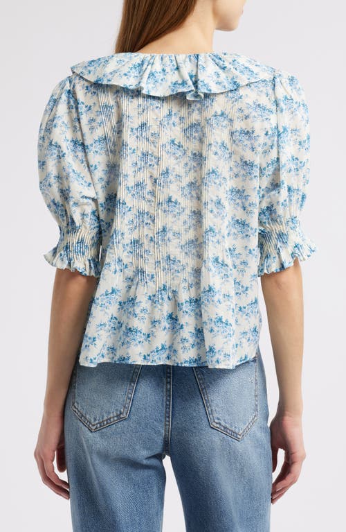 Shop Doen Dôen Henri Organic Cotton Voile Top In Bleu Rosier Floral