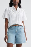 Caslon® Lace Trim Button Front Top
