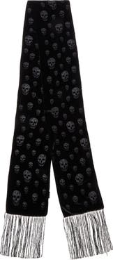 McQueen Classic Skull Velvet Fringe Scarf