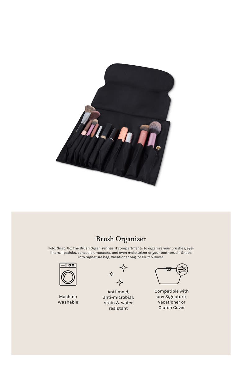 KUSSHI Makeup Brush Organizer Clutch, Alternate, color, Black Leather