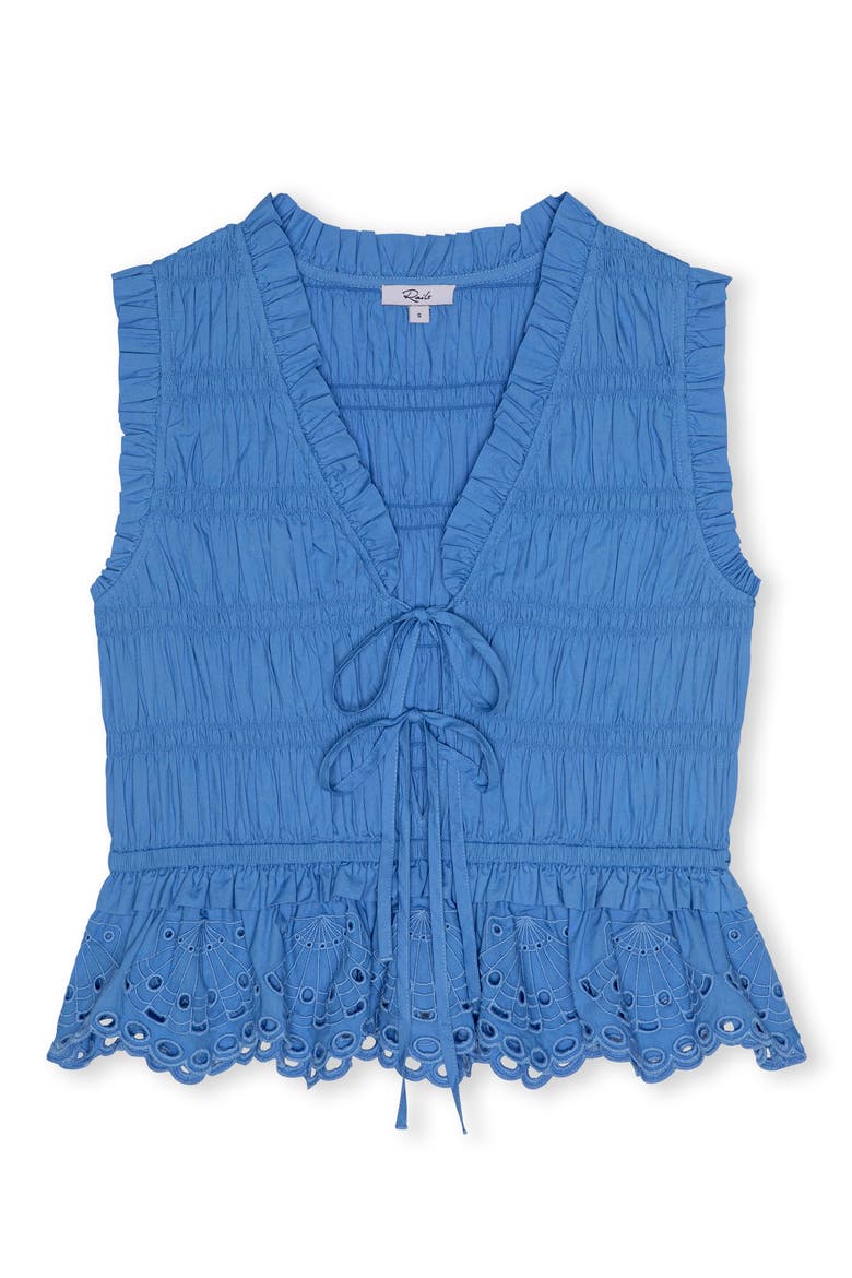 Martine Eyelet Smocked Ruffle Cotton Crop Top, Alternate, color, HARBOR BLUE