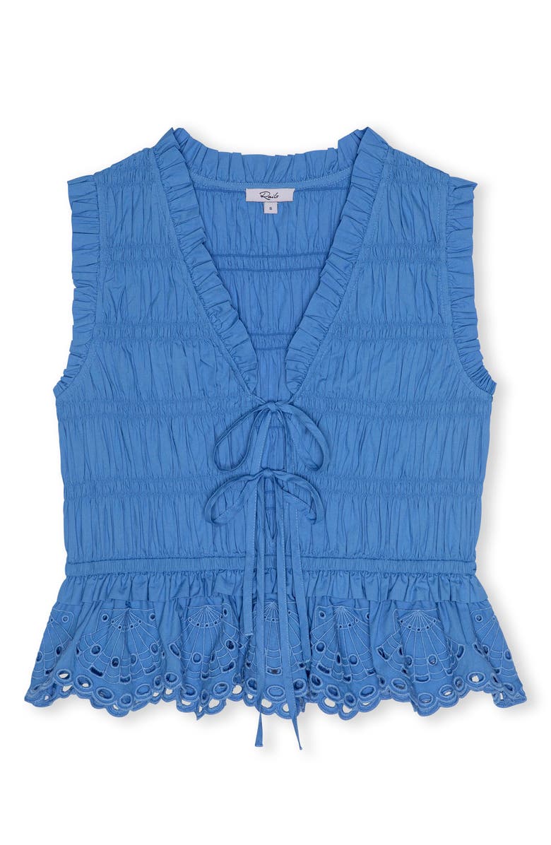 Rails Martine Eyelet Smocked Ruffle Cotton Crop Top, Alternate, color, Harbor Blue