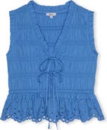 Rails Martine Eyelet Smocked Ruffle Cotton Crop Top