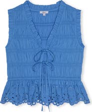 Rails Martine Eyelet Smocked Ruffle Cotton Crop Top